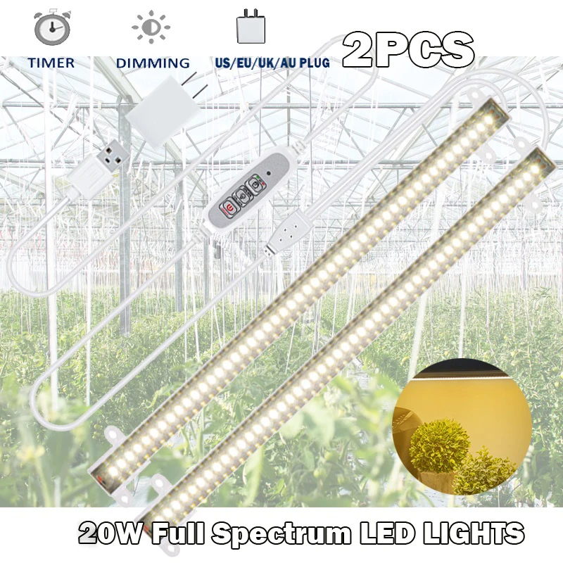 

USB светодиодная лента с таймером для растений, полный спектр света для выращивания, 3200 К, белая фитолампа, 4 уровня, с регулируемой яркостью, в...