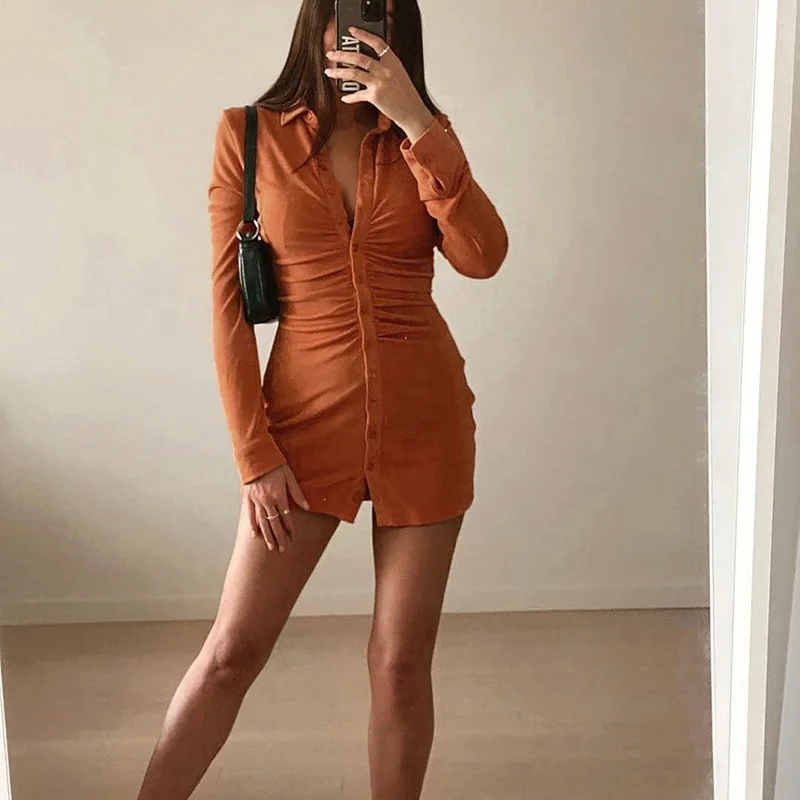 Fannic Lapel Dress Women's Sexy Button Slim Sliod Color Long Sleeve A-Line Fashion Spring and Autumn 2021
Fannic Lapel Dress Women's Sexy Button Slim Sliod Color Long Sleeve A-Line Fashion Spring and Autumn 2021