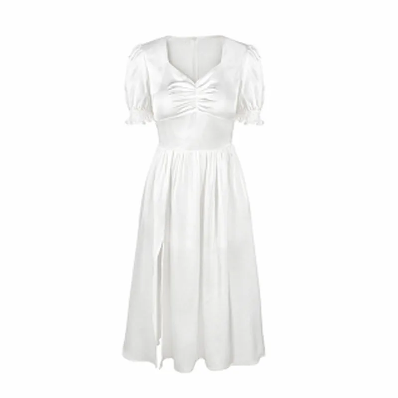 Summer Elegant Chiffon 2021 French Ruffle Dress Women Sexy Puff Sleeve Split Dress Office Ladies Korean Style Fairy Dress 8718# 
Summer Elegant Chiffon 2021 French Ruffle Dress Women Sexy Puff Sleeve Split Dress Office Ladies Korean Style Fairy Dress 8718#