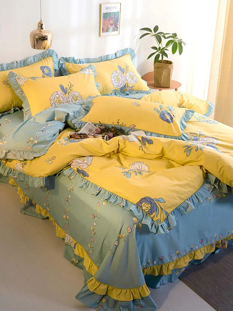 Pastoral Home Bedding Set Ruffles Cotton Double Bed Duvet Cover Pillow Case Sheet Four Piece Print I2
Pastoral Home Bedding Set Ruffles Cotton Double Bed Duvet Cover Pillow Case Sheet Four Piece Print I2