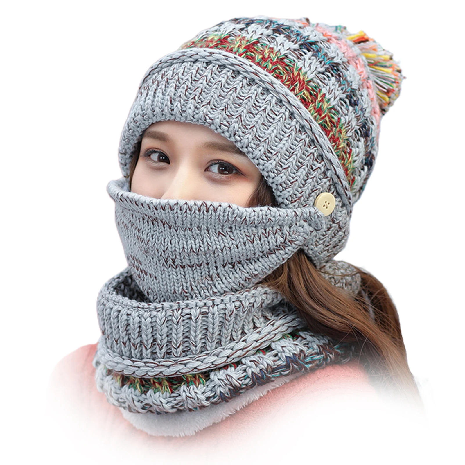3 In 1 Women Winter Hat Fashion Soft Outdoor Sports With Pompom Beanie Thick Elastic Circle Scarf Casual Knitted Warm Skiing 
3 In 1 Women Winter Hat Fashion Soft Outdoor Sports With Pompom Beanie Thick Elastic Circle Scarf Casual Knitted Warm Skiing