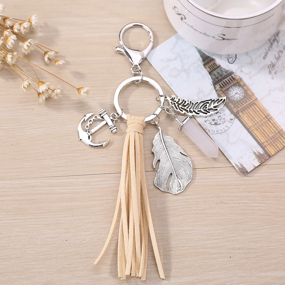 Bohemian Style Leather Like Tassel Leaf Key Chain Women's Anchor Accessories Bag Pendant Christmas