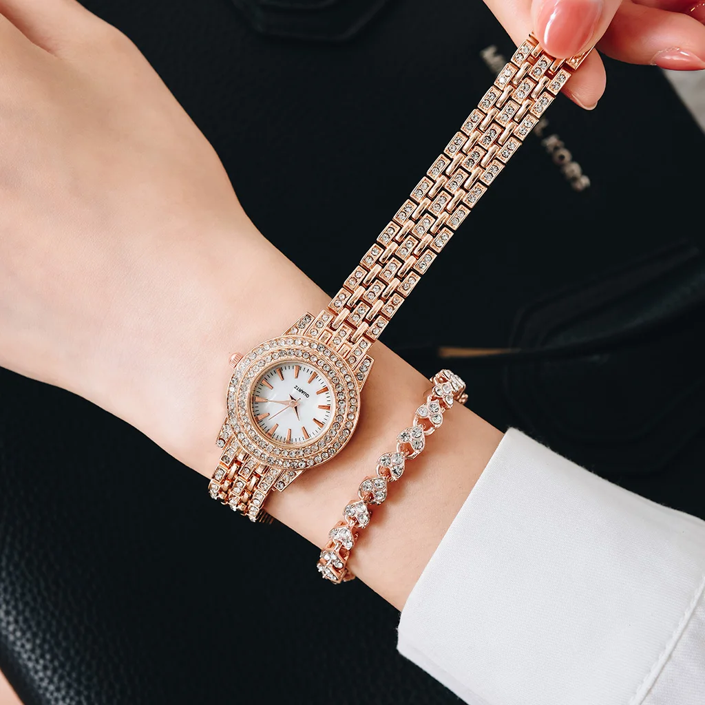 Роскошные женские часы браслет розовое золото элегантные с бриллиантами модные