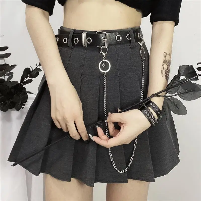 MAGOGO New Punk Function Wind A-Line Tactical Half-Length Pleated Skirt High Cold Black Grey Dress With Belt Chain
MAGOGO New Punk Function Wind A-Line Tactical Half-Length Pleated Skirt High Cold Black Grey Dress With Belt Chain