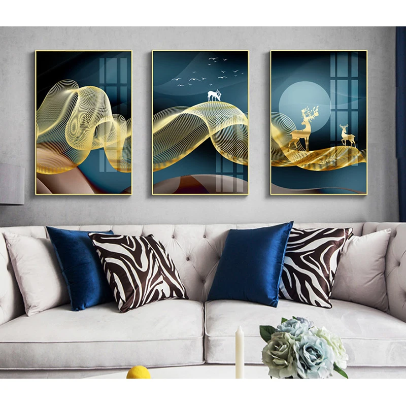 Abstract Line Canvas Painting Fashion Poster Printing Living Room Golden Line Hanging Painting Animal Elk Decorative Painting 
Abstract Line Canvas Painting Fashion Poster Printing Living Room Golden Line Hanging Painting Animal Elk Decorative Painting