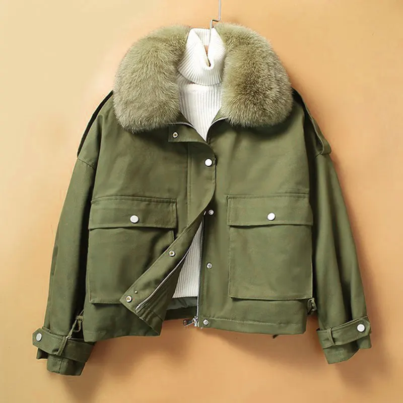 High Quality Real Fox Collar Women's Winter Jacket 90 White Duck Down Parka 2021 Short Fashion Tooling Thick Warm Outwear Female
High Quality Real Fox Collar Women's Winter Jacket 90 White Duck Down Parka 2021 Short Fashion Tooling Thick Warm Outwear Female