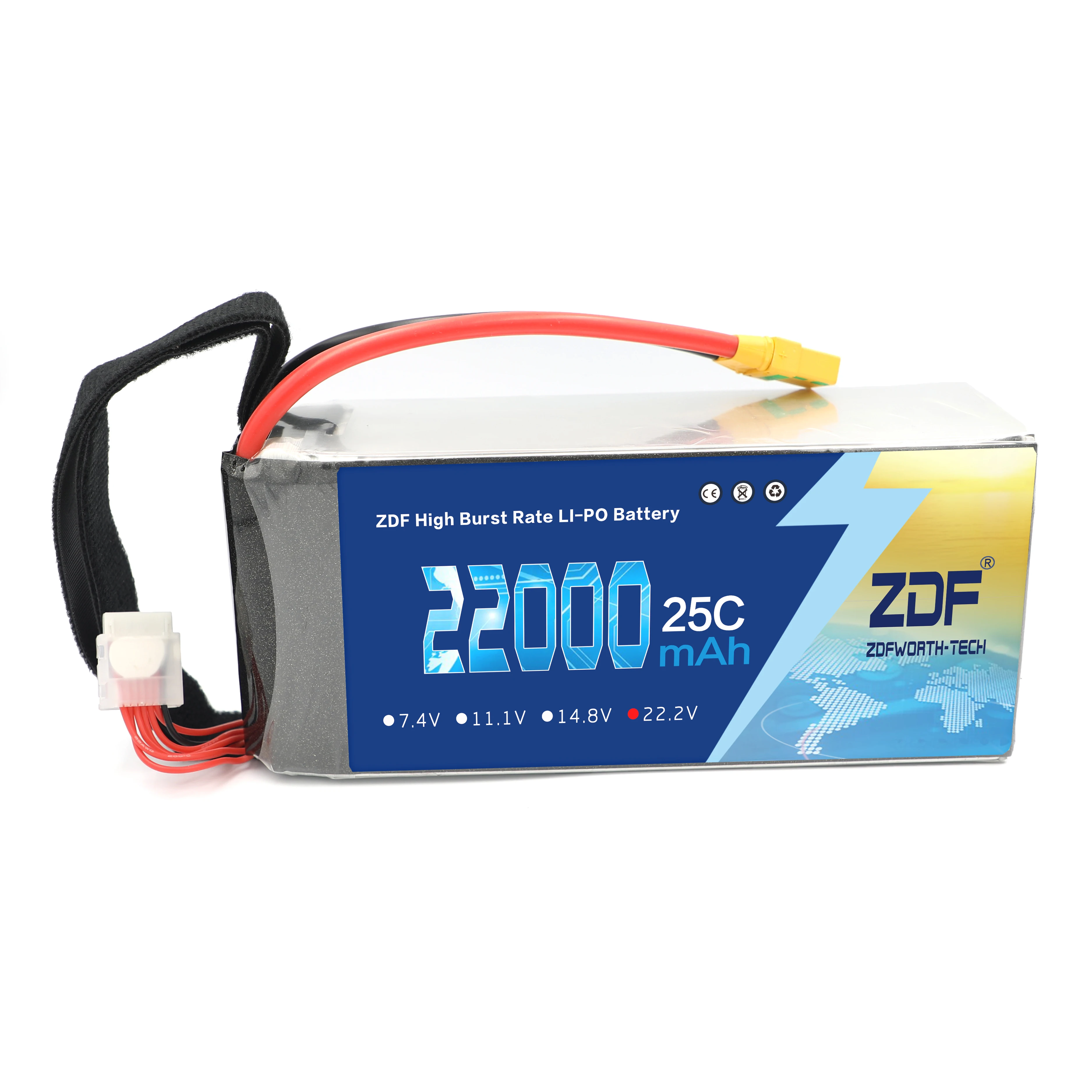 ZDF 6S 25C 22000mAh 22,2 V с XT90/XT150/AS150/XT90-S высоко дренажная аккумуляторная батарея Lipo для БПЛА/дрона
ZDF 6S 25C 22000mAh 22,2 V с XT90/XT150/AS150/XT90-S высоко дренажная аккумуляторная батарея Lipo для БПЛА/дрона