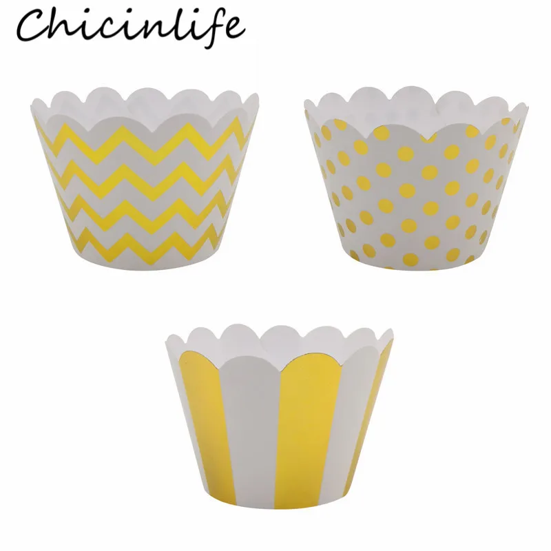 Chicinlife 12 шт. золотые полосы в горошек обертки для капкейков вечеринки честь Дня Рождения Детские сувениры