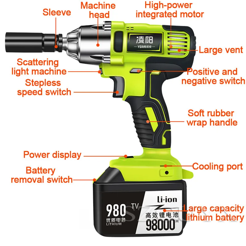 Lithium battery charging wrench brushless electric wrench impact car scaffolding woodworking sleeve wind gun
Lithium battery charging wrench brushless electric wrench impact car scaffolding woodworking sleeve wind gun