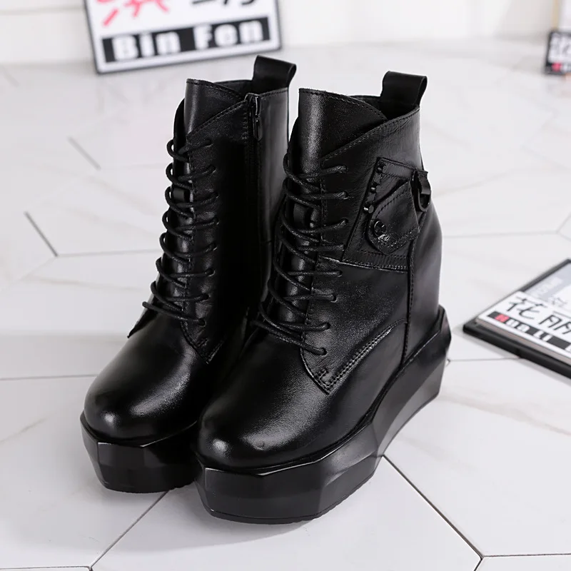 

SWONCO Wedges Shoes Black Sneakers Women Ankle Boots Autumn/winter 2019 New Female Shoes Causal Martin Boots Chunky Heels Boot