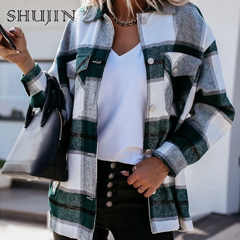 SHUJIN Shirts For Women Plaid Long Sleeve Button Up Shirt Collared Tops And Blouse 2021 Spring Fashion Loose Casual Black White
SHUJIN Shirts For Women Plaid Long Sleeve Button Up Shirt Collared Tops And Blouse 2021 Spring Fashion Loose Casual Black White