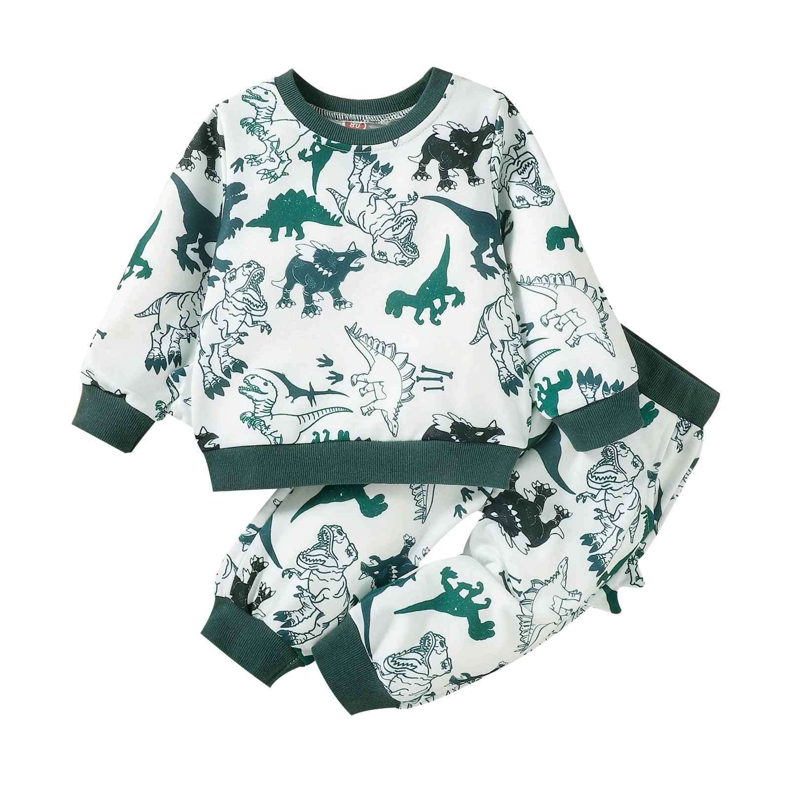 Boys Casual Two-piece Clothes Set, Dark Green Dinosaur Printed Pattern Pullover and Pants
Boys Casual Two-piece Clothes Set, Dark Green Dinosaur Printed Pattern Pullover and Pants