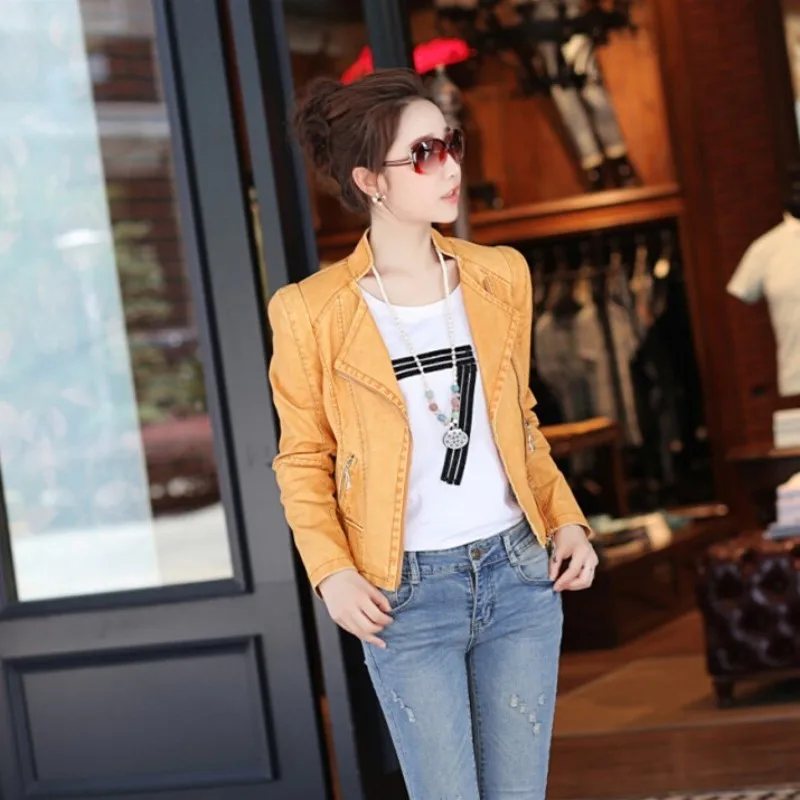 European Female PU Vintage Rivet Lapel Collar Outwear Pocket Zipper Lady Coats Slim Fit Women Moto Leather Jacket
European Female PU Vintage Rivet Lapel Collar Outwear Pocket Zipper Lady Coats Slim Fit Women Moto Leather Jacket