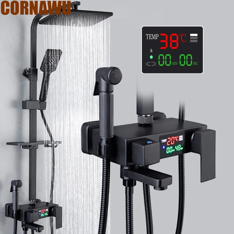 Цифровой смеситель для душа, черный термостатический кран для горячей и холодной воды, настенное крепление, для ванной комнаты, спа
Цифровой смеситель для душа, черный термостатический кран для горячей и холодной воды, настенное крепление, для ванной комнаты, спа
