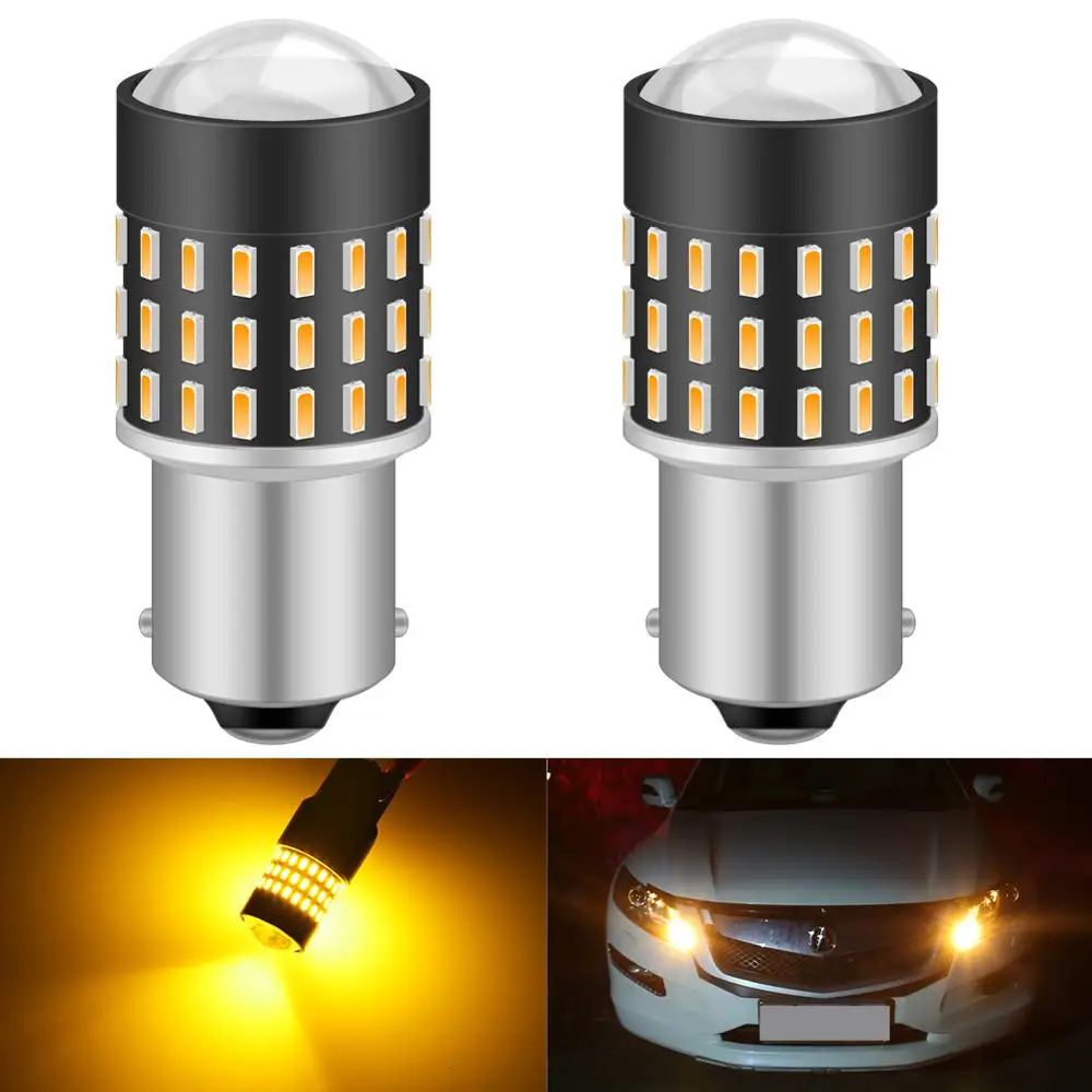 

2 Pieces 1156 P21W BA15S 1141 7506 650 Lumens Energy Saving Amber Color LED Bulbs Backup Light Turn Signal Lamp Car Light Source