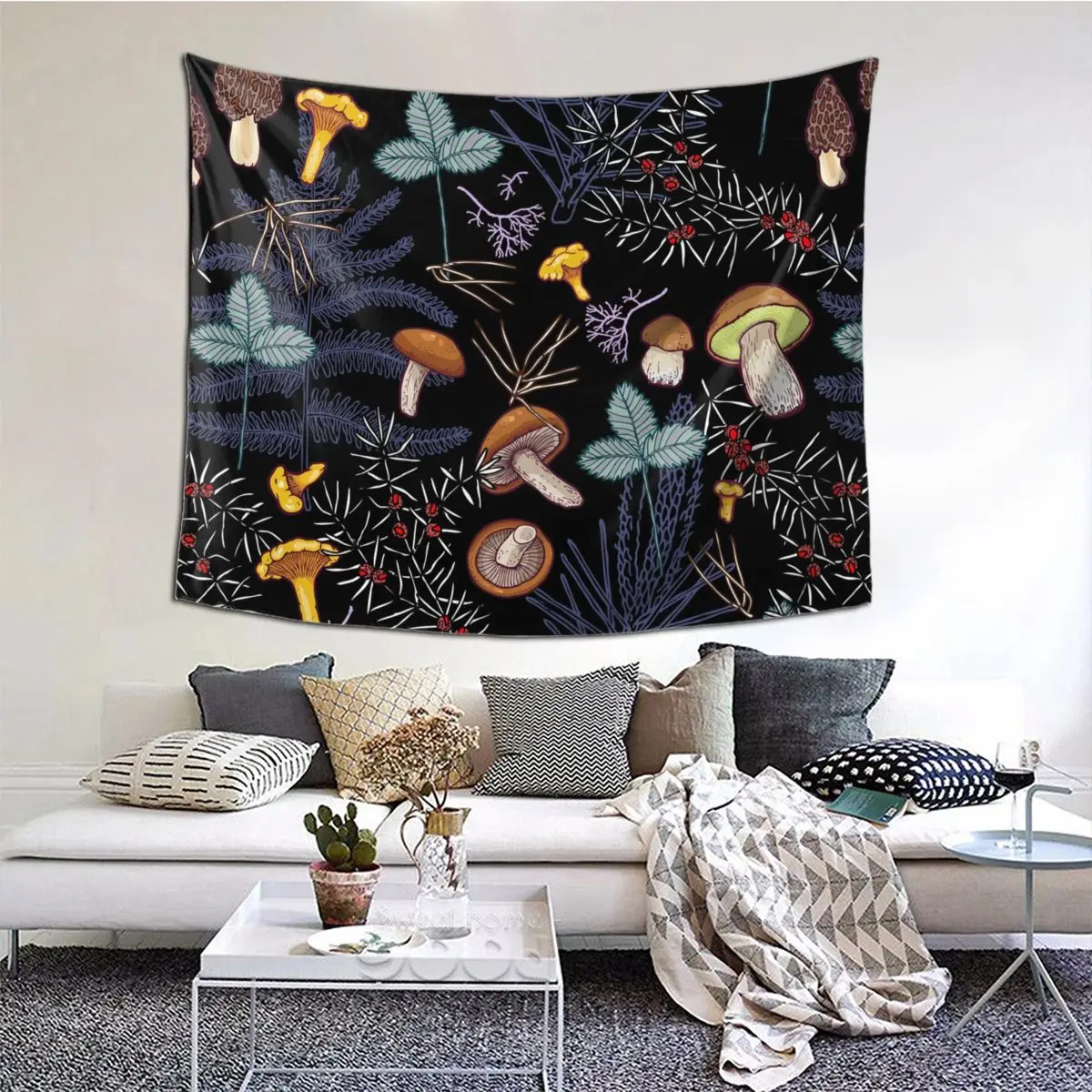 

Dark Wild Forest Mushrooms Tapestry Hippie Polyester Wall Hanging Psychedelic Wall Decor Art Wall Tapestry 95x73cm