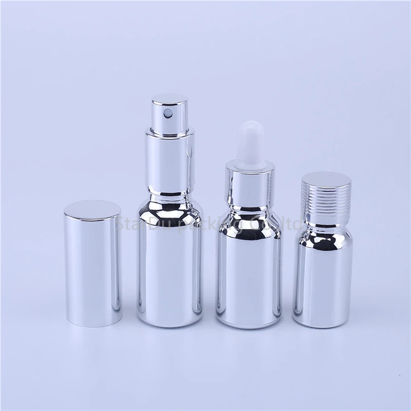 12pcs Empty UV Electroplate Silver Perfume Cream Spray Lotion Pump Refillable Essential Oil Dropper Glass Bottles | Красота и