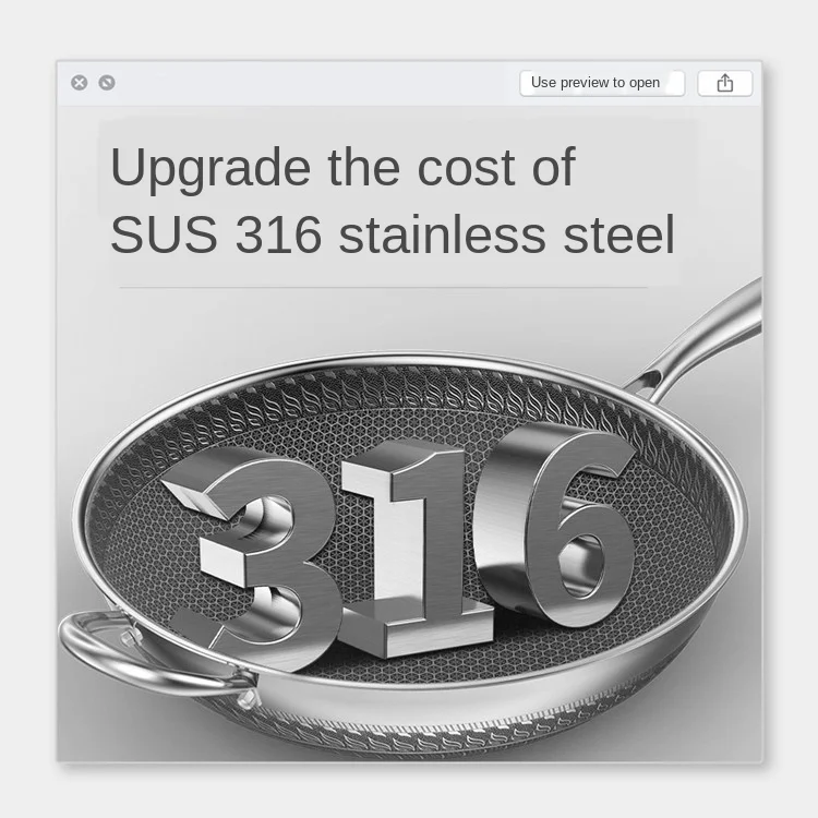New 316 Stainless Steel Honeycomb Frying Pan Non Stick Without Oil Fume And Coating Kitchen Cookware Wok Pots And Pans
New 316 Stainless Steel Honeycomb Frying Pan Non Stick Without Oil Fume And Coating Kitchen Cookware Wok Pots And Pans