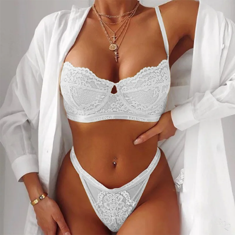 

Woman Sexy Bralette Set Floral Lace Lenceria Underwear 2021 Female Bedtime Hollow Lingerie Set Blossom Bra Top and Thong Suit