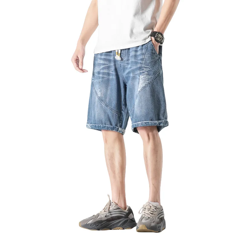 Джинсовые шорты для мужчин, повседневные свободные прямые штаны из чистого хлопка, пять точек, большие размеры, на лето 
Джинсовые шорты для мужчин, повседневные свободные прямые штаны из чистого хлопка, пять точек, большие размеры, на лето