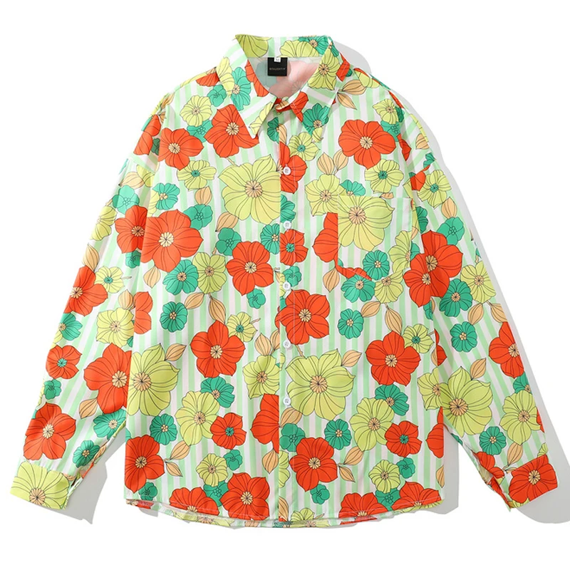 Mens Flower Print Hawaii Shirts Long Sleeve Oversized Chic Blouse Summer Harajuku Button Blue Shirts Streetwear camisa masculina
Mens Flower Print Hawaii Shirts Long Sleeve Oversized Chic Blouse Summer Harajuku Button Blue Shirts Streetwear camisa masculina