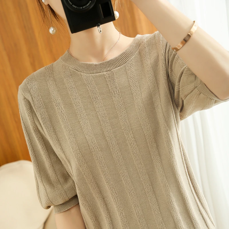 100% Cotton Short-sleeved Women's O-Neck Knitted Vest Summer New Style T-shirt Loose Casual Knitted Pullover Short-sleeved Vest
100% Cotton Short-sleeved Women's O-Neck Knitted Vest Summer New Style T-shirt Loose Casual Knitted Pullover Short-sleeved Vest