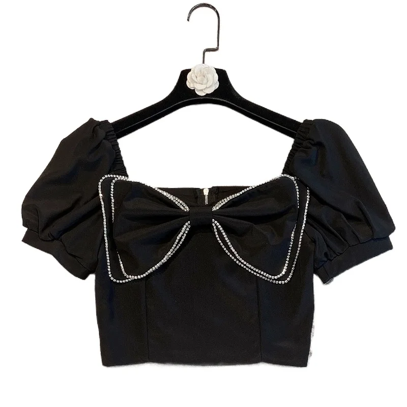Crop Top Lady 2021 Summer New Korean Style Short Puff Sleeve Shirt Diamond Bow Temperament Slim-Fit Women's Blouses Blusas
Crop Top Lady 2021 Summer New Korean Style Short Puff Sleeve Shirt Diamond Bow Temperament Slim-Fit Women's Blouses Blusas