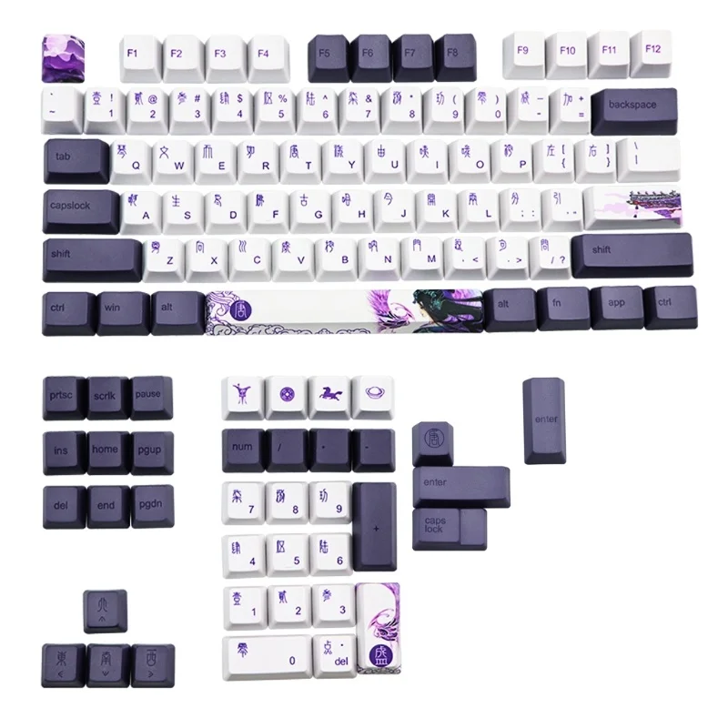Teclado mecnico de sublimao pbt, teclas roxo com 112 teclas estilo chins gk61 gk64 j0pb
Teclado mecnico de sublimao pbt, teclas roxo com 112 teclas estilo chins gk61 gk64 j0pb