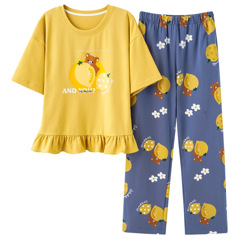 Women's Homewear Pajamas Set Cute Cartoon Fruit Bear Letter Lotus Leaf Round Neck Short Sleeve Cotton Soft Loose Large Sleepwear
Women's Homewear Pajamas Set Cute Cartoon Fruit Bear Letter Lotus Leaf Round Neck Short Sleeve Cotton Soft Loose Large Sleepwear