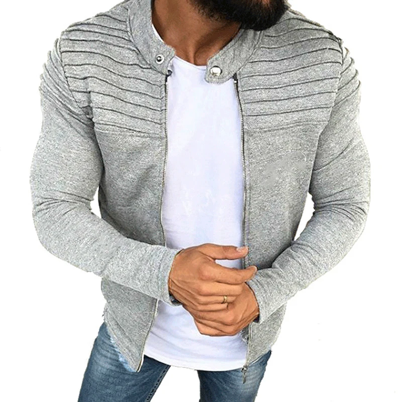 Sports Casual Men Jacket Men's Autumn Pleats Slim Stripe Fit Jacket Zipper Long Sleeve Coat Cardigan Coat Male Clothes
Sports Casual Men Jacket Men's Autumn Pleats Slim Stripe Fit Jacket Zipper Long Sleeve Coat Cardigan Coat Male Clothes
