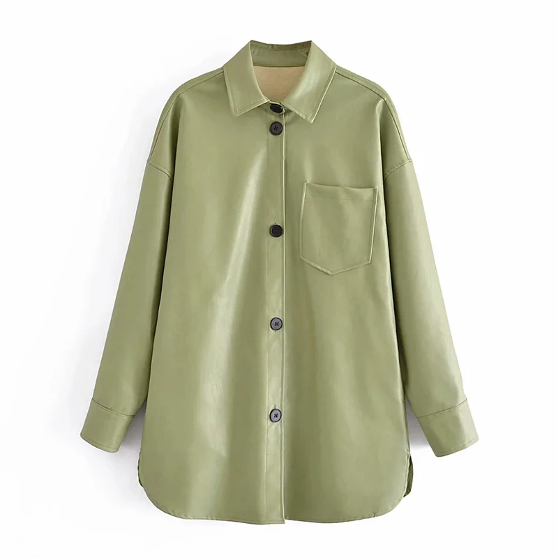 Women 2021 Fashion Faux Leather Shirt Jacket Retro Long Sleeve Snap Button Pocket Ladies chic Coats Streetwear XNWMNZ
Women 2021 Fashion Faux Leather Shirt Jacket Retro Long Sleeve Snap Button Pocket Ladies chic Coats Streetwear XNWMNZ