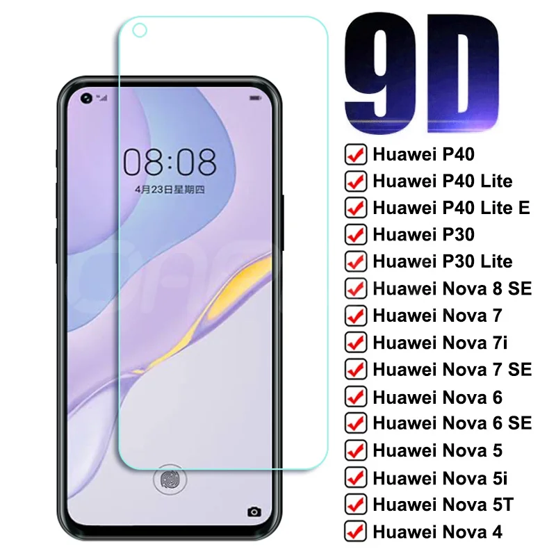 Закаленное стекло 9D для Huawei Nova 8 7 6 SE 7i 5 5i 5T 4 4E 3 3i 3E защитная пленка экрана P30 P40 Lite E