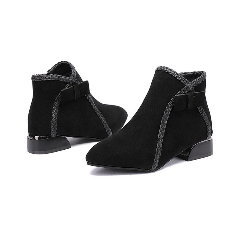 Solid Black Flock Leather Boots Butterfly Knot Zipper Ankle Boots for Women Shoes Woman Plus Size Warm Plush Winter Women Boots
Solid Black Flock Leather Boots Butterfly Knot Zipper Ankle Boots for Women Shoes Woman Plus Size Warm Plush Winter Women Boots