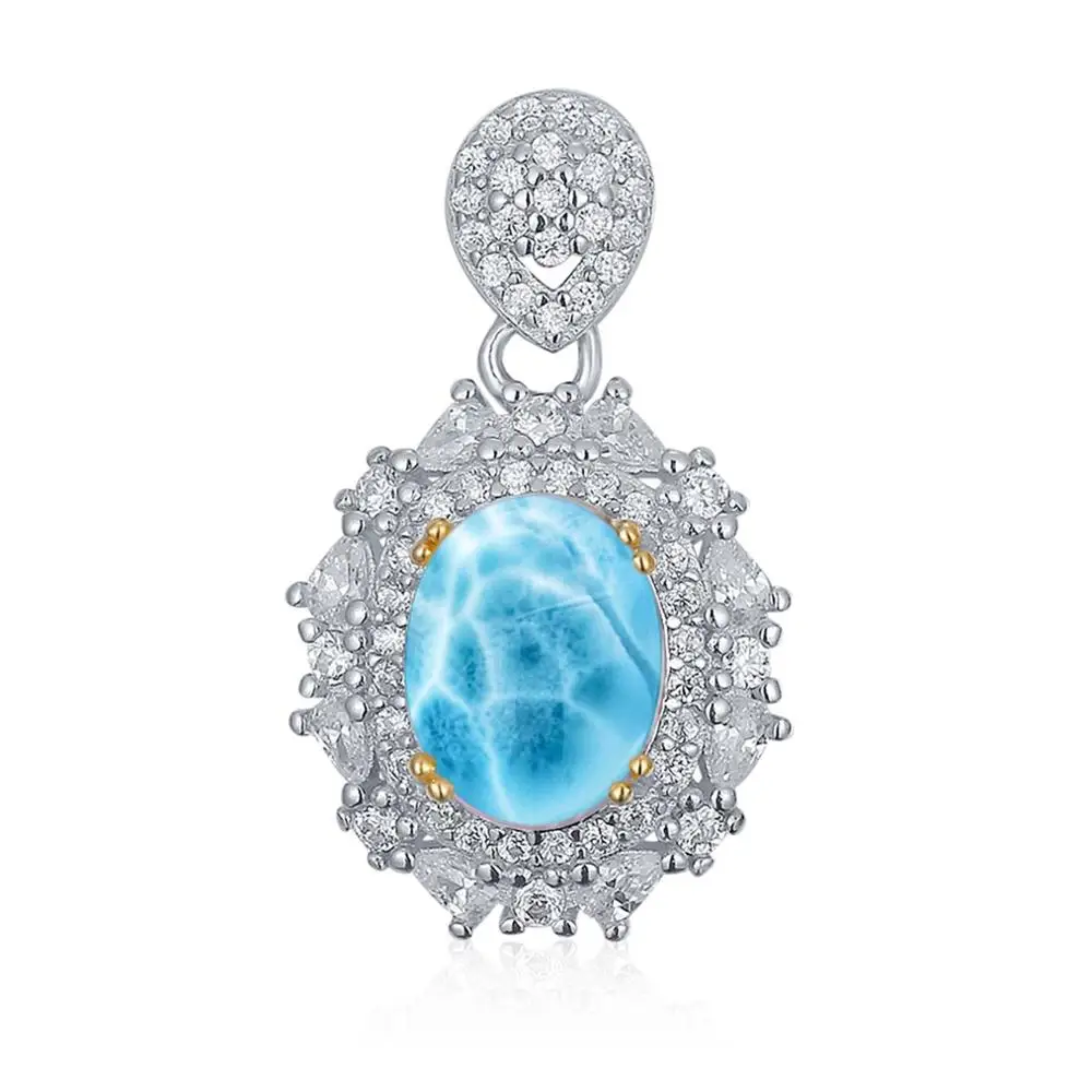 Роскошный 1.50ct подвеска Larimar 925 Стерлинговое Серебро Круглый браслет из ювелирных