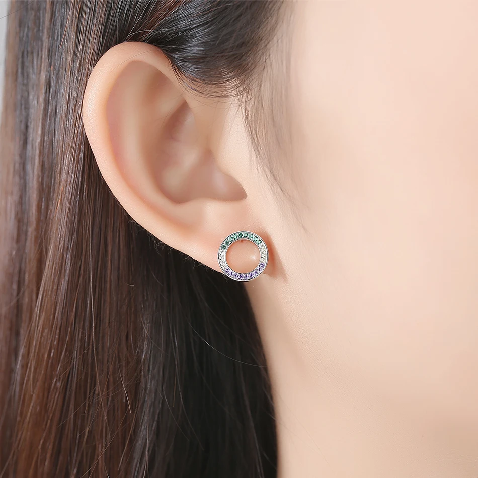 High Quality 925 Sterling Silver Rainbow Circle Studs Earring Multicolor CZ Zircon Crystal Gift Stud For Women Party Jewelry
High Quality 925 Sterling Silver Rainbow Circle Studs Earring Multicolor CZ Zircon Crystal Gift Stud For Women Party Jewelry