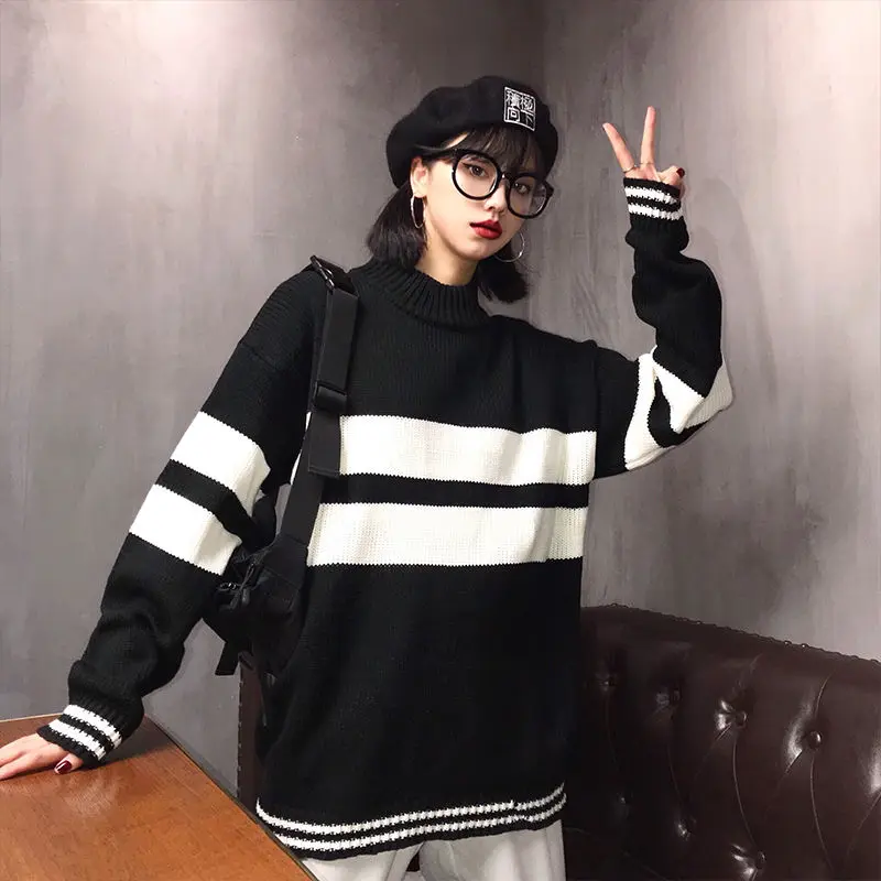 Color matching half high collar sweater female students autumn and winter loose embroidery thickened knitted jacket top
Color matching half high collar sweater female students autumn and winter loose embroidery thickened knitted jacket top