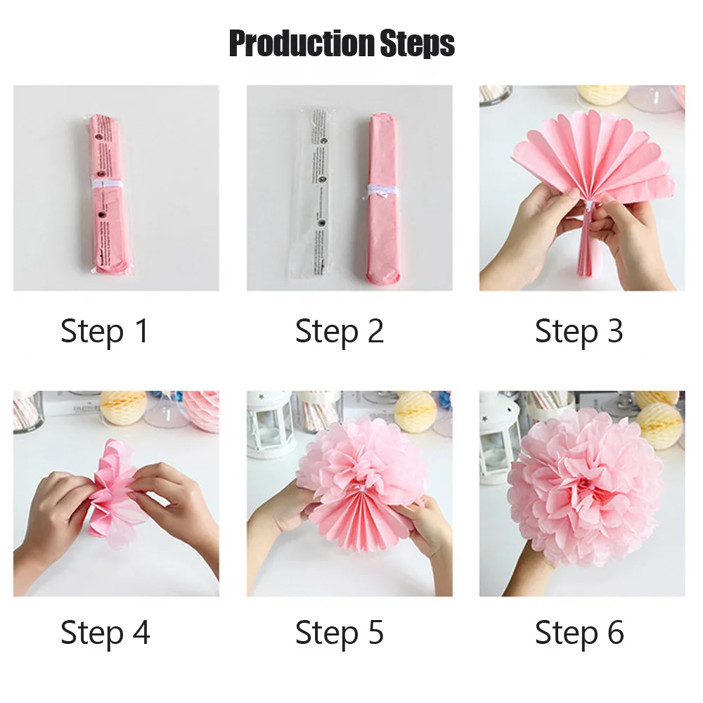 Набор золотистых и розовых круглых бумажных шариков-фонариков сделай сам помпон