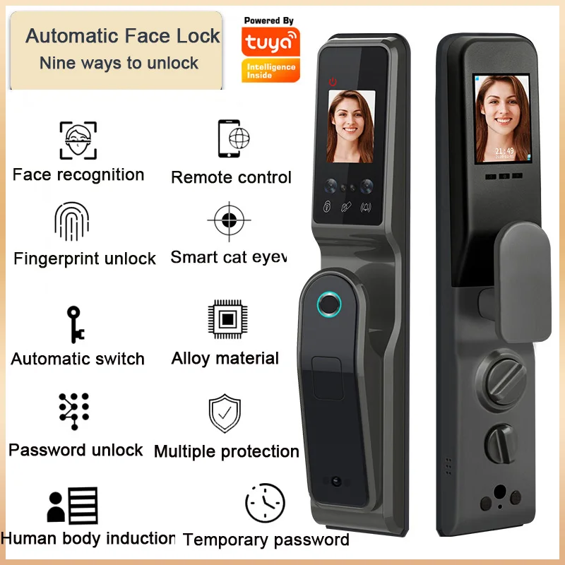 Smart WiFi Face Recognition With Camera Keyless Mobile Phone Unlock Fingerprint Home Outdoor Electric Deadbolt Smart Door Lock
Smart WiFi Face Recognition With Camera Keyless Mobile Phone Unlock Fingerprint Home Outdoor Electric Deadbolt Smart Door Lock