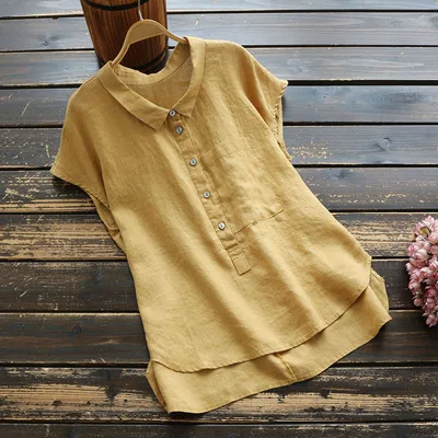 new summer women's cotton linen blouse solid turndown collar short sleeve Fashion shirt mori girl casual Pullover tops
new summer women's cotton linen blouse solid turndown collar short sleeve Fashion shirt mori girl casual Pullover tops
