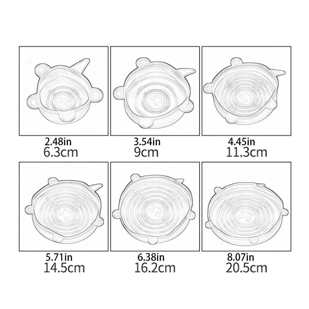 New 6pcs Silicone Stretch Lids Universal Lid Silicone Bowl Pot Lid Cover Microwave Cover Stretch Lids Kitchen Accessories
New 6pcs Silicone Stretch Lids Universal Lid Silicone Bowl Pot Lid Cover Microwave Cover Stretch Lids Kitchen Accessories