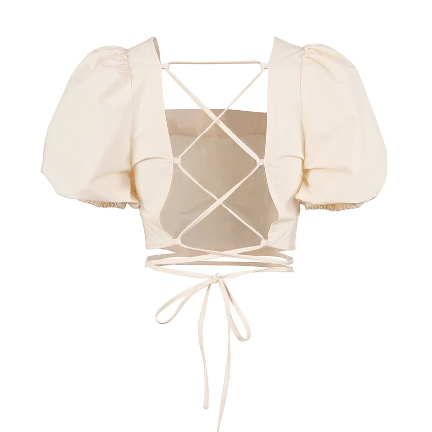 Restve Backless Sexy Women Tops Black Lantern Sleeve Square Collar Crop Top Beige Lace Up Ladies Shirt Summer Casual Blouse 2021
Restve Backless Sexy Women Tops Black Lantern Sleeve Square Collar Crop Top Beige Lace Up Ladies Shirt Summer Casual Blouse 2021