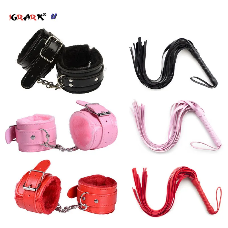 

2Pcs/Set PU Leather Erotic Handcuffs Ankle Cuff Restraints With Whip BDSM Bondage Slave Sex Toys For Couple Adult Game Flogger