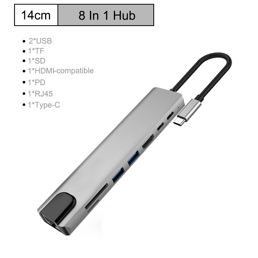 8-в-1 Тип C док-станция USB 3 0 Порты и разъёмы s 2 SD/устройство для считывания с tf-карт