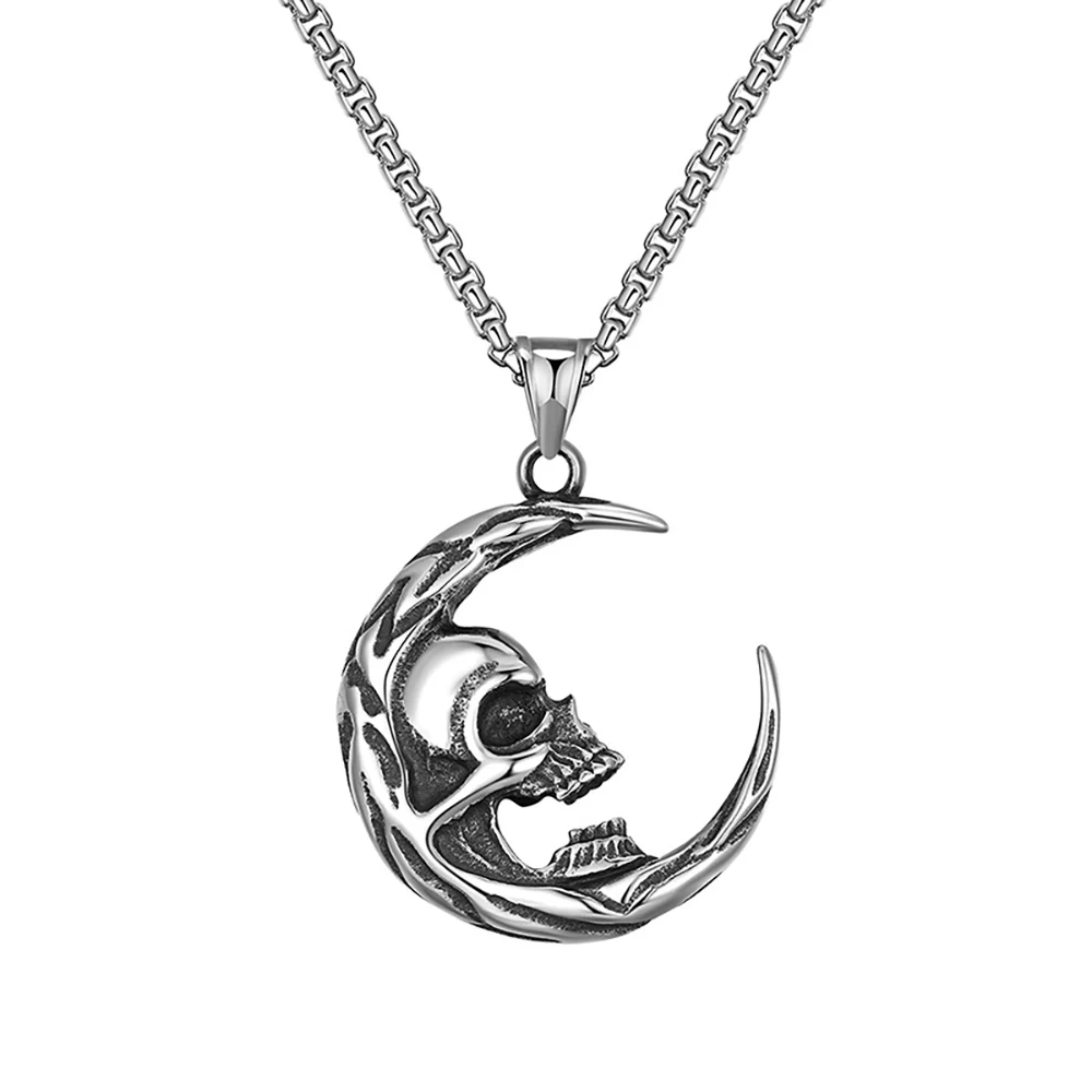 Stainless Steel Punk Rock Moon Skull Halloween Days Pendant Necklace Jewelry Gift For Him with Chain
Stainless Steel Punk Rock Moon Skull Halloween Days Pendant Necklace Jewelry Gift For Him with Chain
