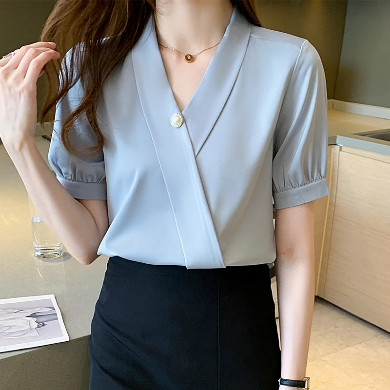 Summer Fashion Women's Tops V-neck Short Sleeve Shirts Office Women Shirts Blouses Blusas De Mujer
Summer Fashion Women's Tops V-neck Short Sleeve Shirts Office Women Shirts Blouses Blusas De Mujer