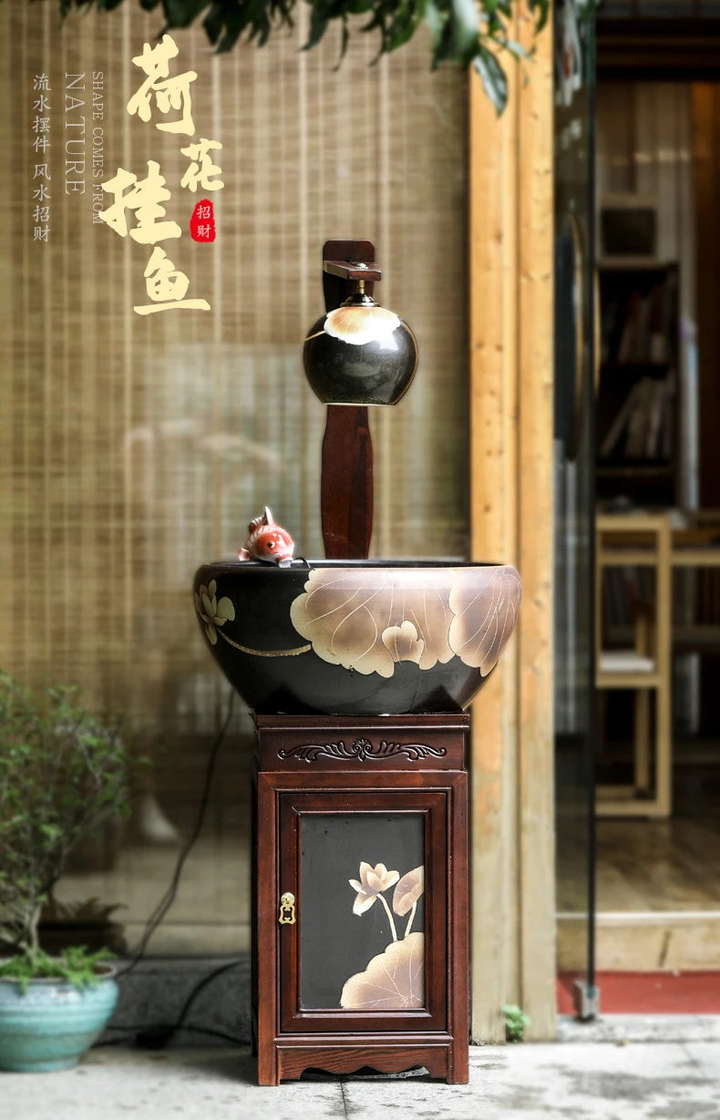 Chinese wind balcony fish pond tank lotus fragrance fountain antique furnishing atomization indoor water landscape
Chinese wind balcony fish pond tank lotus fragrance fountain antique furnishing atomization indoor water landscape