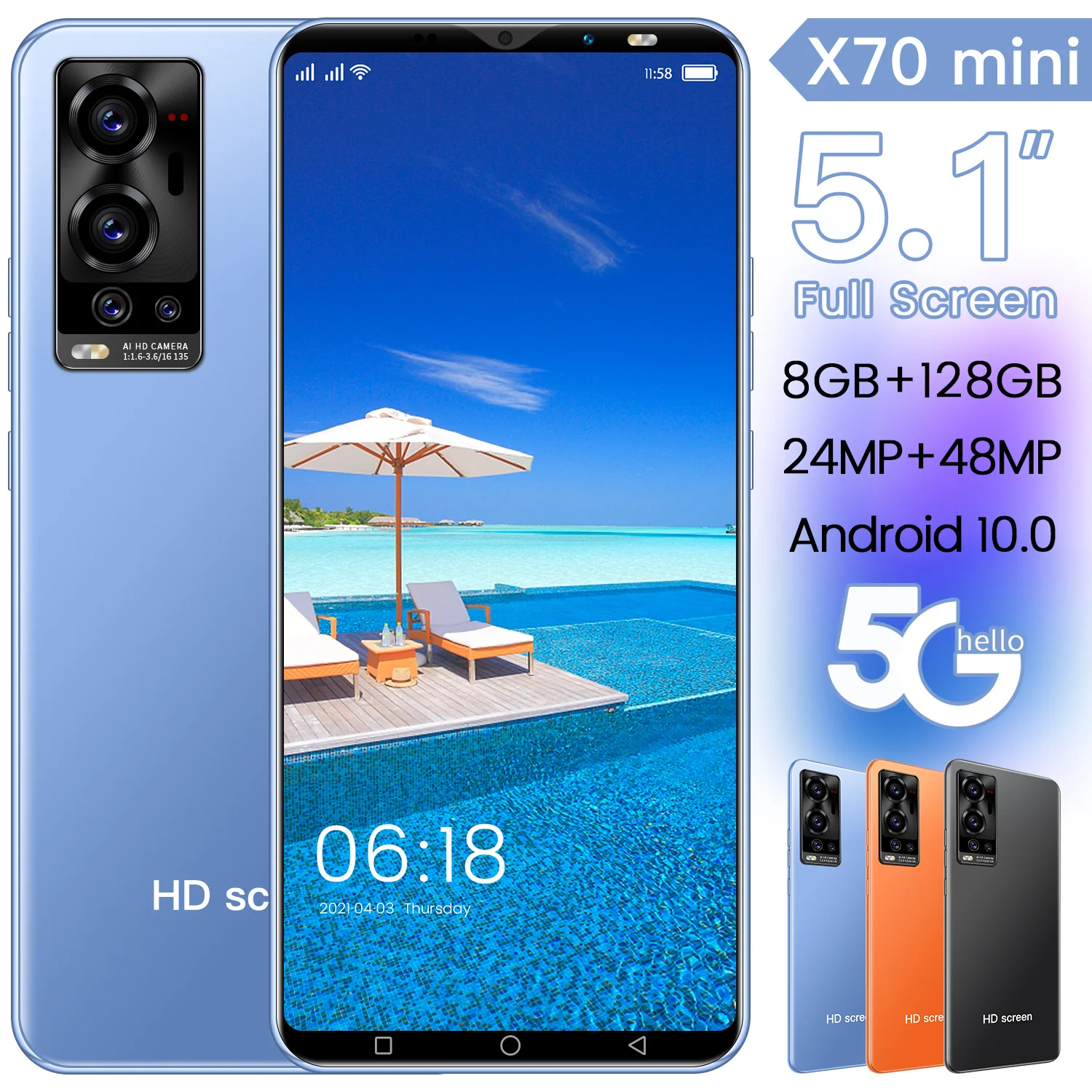 X70mini Global Version 5G Smartphone 5.1 Inch Dual SIM Card 8GB + 128GB 1080X2320 Andriod 24 + 48MP10 Core Fingerprint ID Phones
X70mini Global Version 5G Smartphone 5.1 Inch Dual SIM Card 8GB + 128GB 1080X2320 Andriod 24 + 48MP10 Core Fingerprint ID Phones