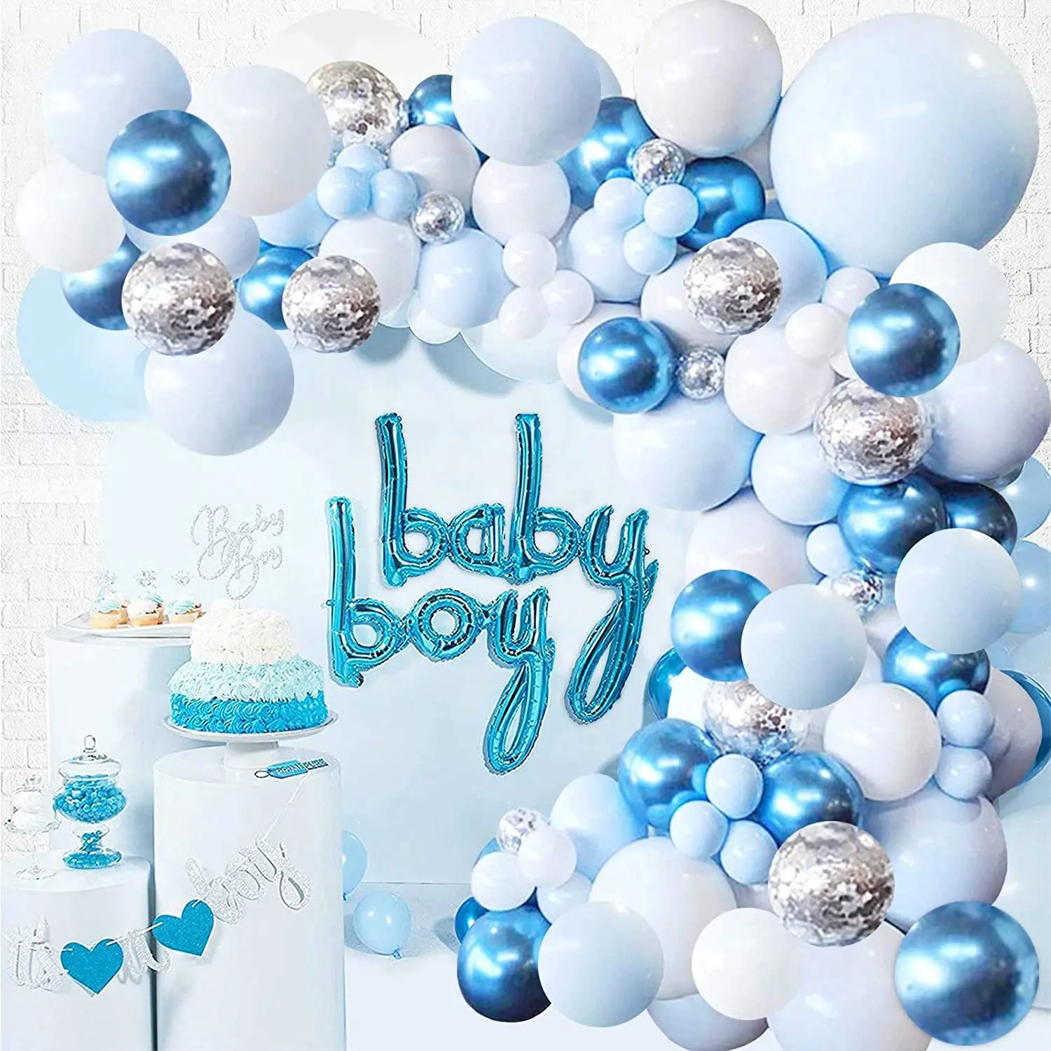 Blue Balloon Garland Arch Kit 126 Pcs Metallic Blue White and Silver Confetti Latex Balloons for Baby Shower Birthday Party 
Blue Balloon Garland Arch Kit 126 Pcs Metallic Blue White and Silver Confetti Latex Balloons for Baby Shower Birthday Party