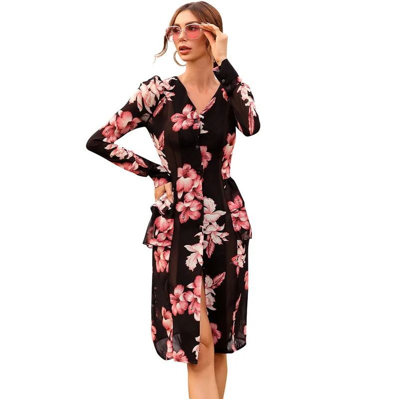 

Платье Donsignet женское шифоновое, Модное шифоновое солнцезащитное, с цветочным принтом, Пляжное, для отдыха на море и в богемном стиле, весна-лето 2021