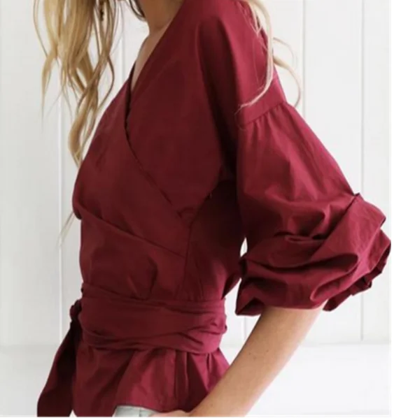 Houthion New 3/4 Sleeve Women Blouse V-neck Loose Bandage Comfortable Fashion Leisure Top Shirts Summer
Houthion New 3/4 Sleeve Women Blouse V-neck Loose Bandage Comfortable Fashion Leisure Top Shirts Summer